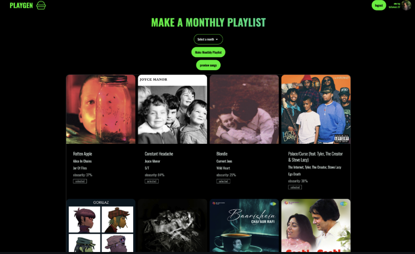 Playgen Spotify screenshot